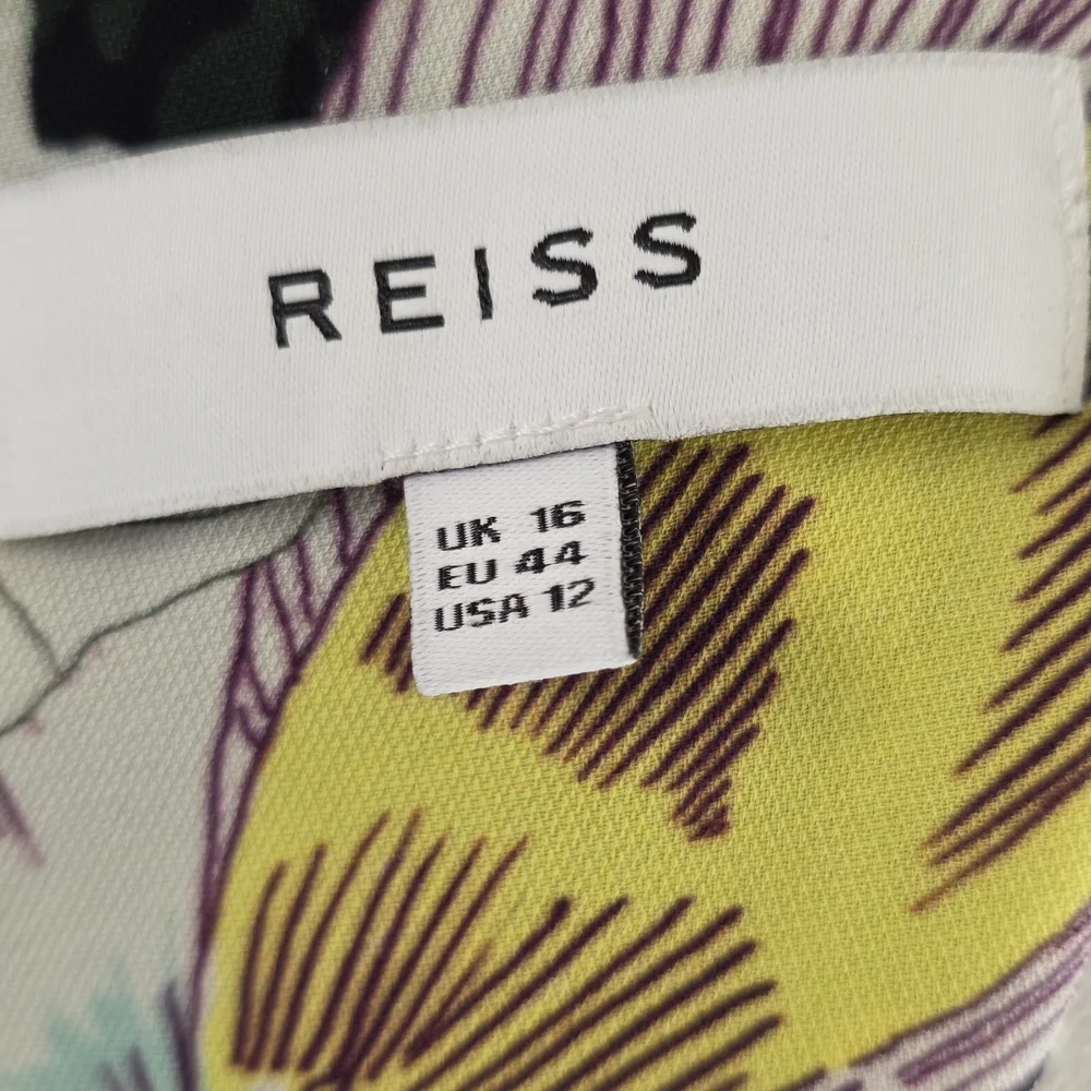REISS Floral Midi Dress US 12 UK 16 Green Viscose Keyhole Neck Long Sleeve- EUC - Picture 13 of 16